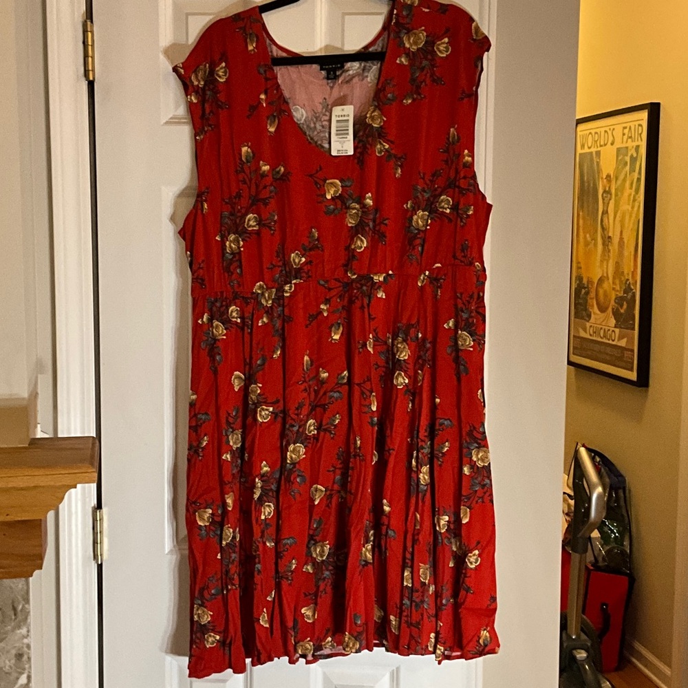 torrid Orange Floral Dress with V-Neck